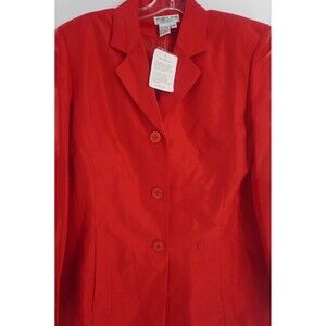 Vintage Newport News Red 100% Silk Easy Style 3 Button Vintage Y2K Blazer Sz 14